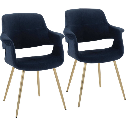 Vintage Flair Dining Accent Chair in Gold & Blue Velvet (Set of 2)